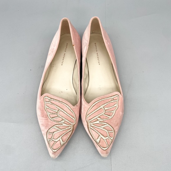 Sophia Webster Shoes - Sophia Webster Bibi Butterfly Pink Velvet Pointed Toe Ballet Flats Womens 39 8.5